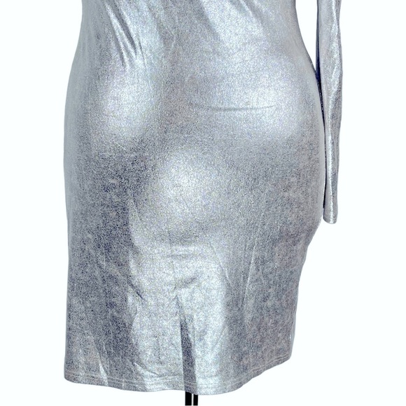 FASHION NOVA DIAMOND SKY METALLIC SILVER ONE SHOULDER HOLIDAY MINI DRESS - Picture 9 of 12